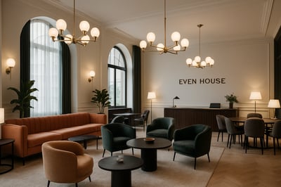Elegant lounge space at Even House, blending coworking and hospitality